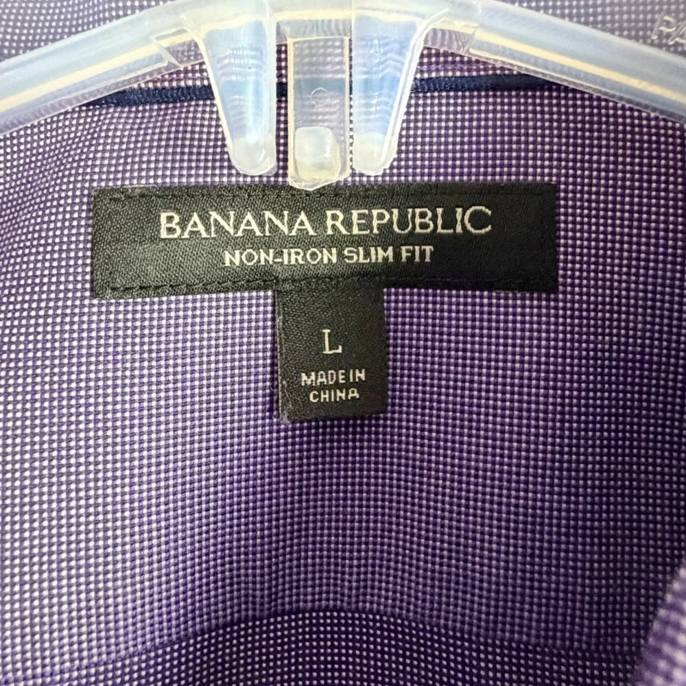 Banana Republic Men's L Purple Non-Iron Slim Fit Dress Shirt Cotton Work Casual‎